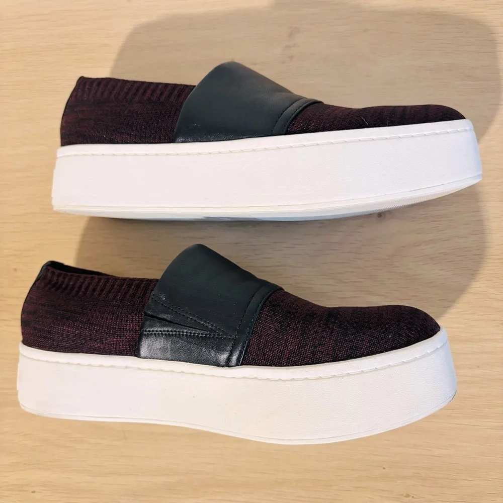 Vince Ward Women’s‎ Platform Slip-On Stylish Black and Burgundy Sneakers